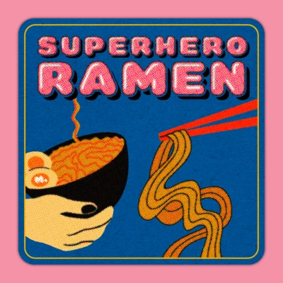 Illustration of a superhero flying upward with a yellow cape.